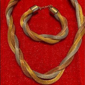 Silver and gold rope necklace and  matching bracelet